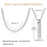 Roman Numerals Bar Simulated Pearl Chain Necklaces for Men