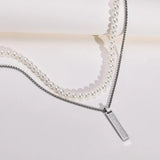 Roman Numerals Bar Simulated Pearl Chain Necklaces for Men