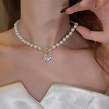 Heart Pendant Pearl Necklace for Women