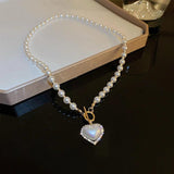 Heart Pendant Pearl Necklace for Women