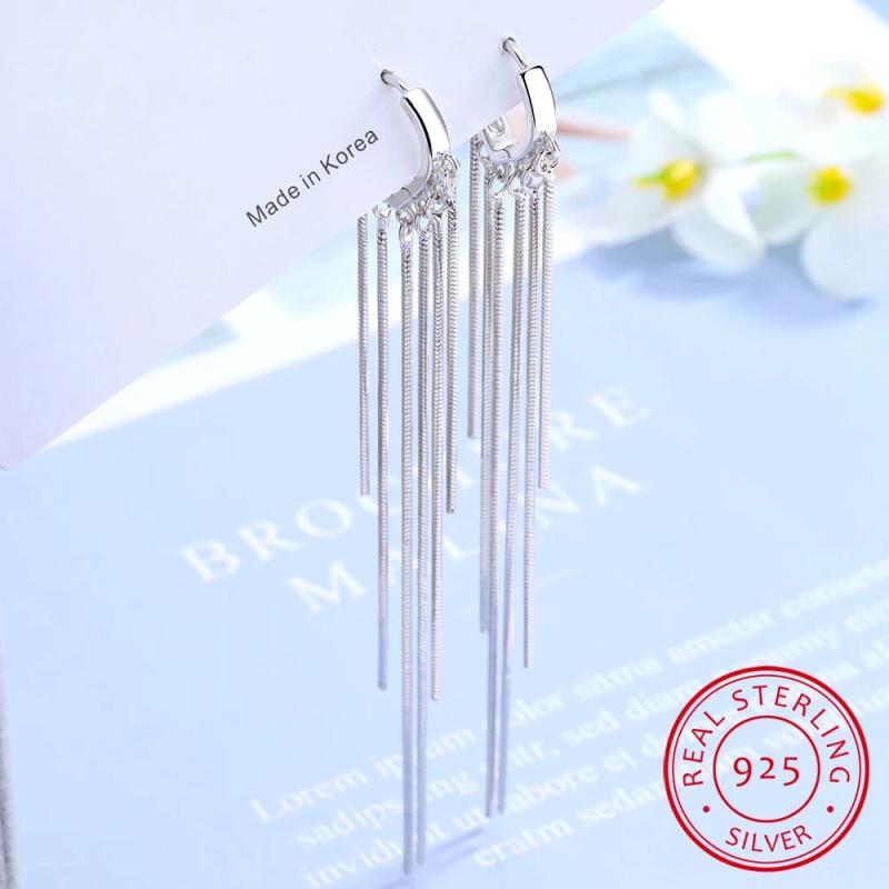 925 Sterling Silver Love Heart Tassel Earrings for Girls