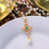 Italian Brati Craft Cross Pearl Pendant Necklaces