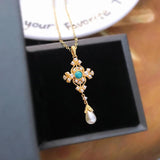 Italian Brati Craft Cross Pearl Pendant Necklaces