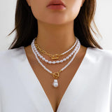 Pearl OT Buckle Pendant Necklace for Women Bridal Goth Bead Chain Y2K Jewelry
