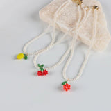 Lovely Glass Beads Braid Fruit Pendant Necklaces Simulated Pearl Choker
