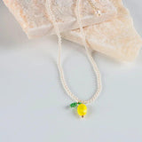 Lovely Glass Beads Braid Fruit Pendant Necklaces Simulated Pearl Choker