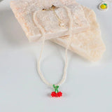 Lovely Glass Beads Braid Fruit Pendant Necklaces Simulated Pearl Choker