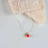 Lovely Glass Beads Braid Fruit Pendant Necklaces Simulated Pearl Choker