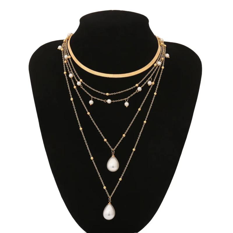 Gothic Pearl Tassel Choker Necklace Wedding Punk Lariat Chain Necklace Women