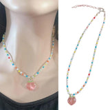 Peach Beaded Necklace Choker Pendant Jewelry Gift