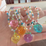 Peach Beaded Necklace Choker Pendant Jewelry Gift