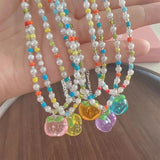 Peach Beaded Necklace Choker Pendant Jewelry Gift