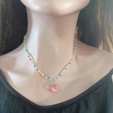 Peach Beaded Necklace Choker Pendant Jewelry Gift