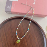 Peach Beaded Necklace Choker Pendant Jewelry Gift
