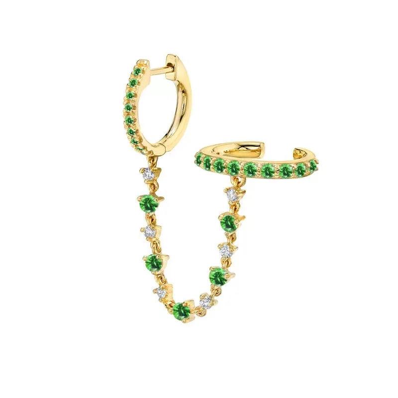 Stainless Steel CZ Chain Hoop Earrings