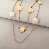 Vintage Metal Chain Pendant Pearl Sweater Necklace