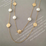 Vintage Metal Chain Pendant Pearl Sweater Necklace