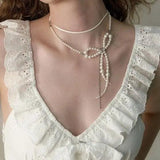 Sweet Pearl Bowknot Pendant Choker Necklace for Women