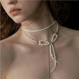Sweet Pearl Bowknot Pendant Choker Necklace for Women