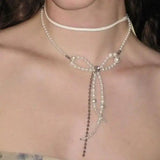Sweet Pearl Bowknot Pendant Choker Necklace for Women