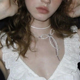Sweet Pearl Bowknot Pendant Choker Necklace for Women