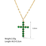 Simulated Pearl Green Stone Cross Pendant Necklace