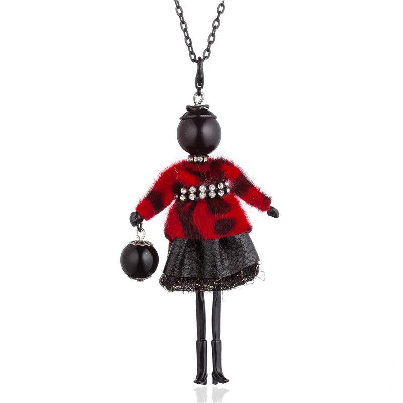 Women Feather Lace Skirt Pendant Necklace Long Sweater Chain Charm Jewelry
