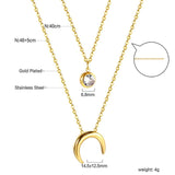Double Layer Chain CZ Crystal Moon Pendant Necklace