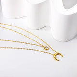 Double Layer Chain CZ Crystal Moon Pendant Necklace