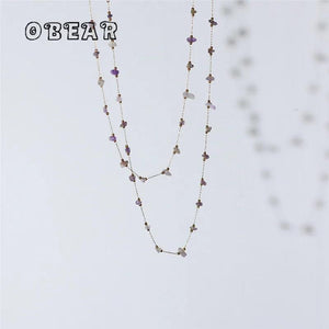 Amethyst Irregular Bead Crystal Necklace 18K Plated Stainless Steel