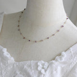 Amethyst Irregular Bead Crystal Necklace 18K Plated Stainless Steel