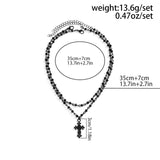 Crystal Beaded Choker Necklace Vintage Star Cross Pendant Double Layers