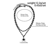 Crystal Beaded Choker Necklace Vintage Star Cross Pendant Double Layers