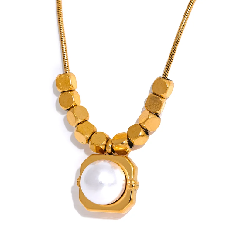Square Pendant Pearl Necklace Silver Jewelry