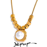 Square Pendant Pearl Necklace Silver Jewelry