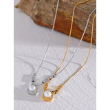 Square Pendant Pearl Necklace Silver Jewelry