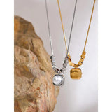 Square Pendant Pearl Necklace Silver Jewelry