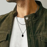 Mens Geometric Enamel Necklace, Stainless Steel Double Chain Collar