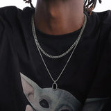 Mens Geometric Enamel Necklace, Stainless Steel Double Chain Collar