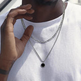 Mens Geometric Enamel Necklace, Stainless Steel Double Chain Collar