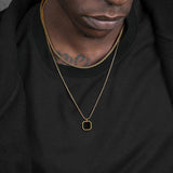 Mens Geometric Enamel Necklace, Stainless Steel Double Chain Collar