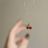 Carnelian Cherry Pendant Necklace 18k Plated Gypsophila Clavicle Chain