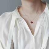 Carnelian Cherry Pendant Necklace 18k Plated Gypsophila Clavicle Chain
