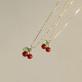 Carnelian Cherry Pendant Necklace 18k Plated Gypsophila Clavicle Chain