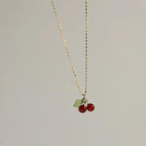 Carnelian Cherry Pendant Necklace 18k Plated Gypsophila Clavicle Chain