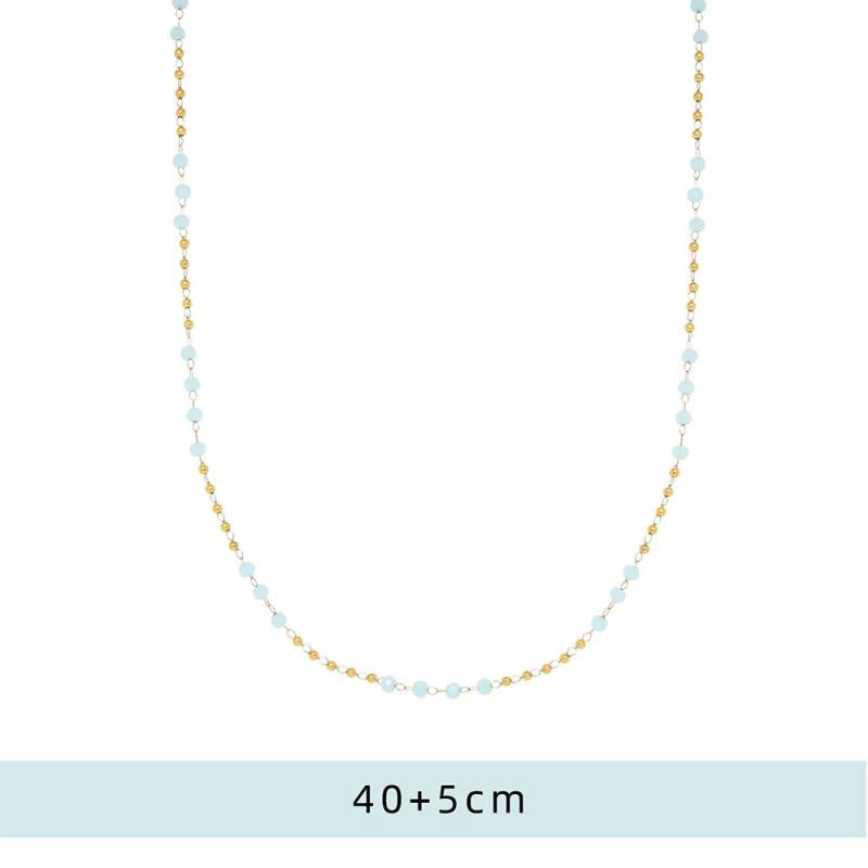Glass Bead Chain Necklace Stainless Steel Plated 18k