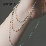 Glass Bead Chain Necklace Stainless Steel Plated 18k