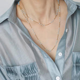 Glass Bead Chain Necklace Stainless Steel Plated 18k