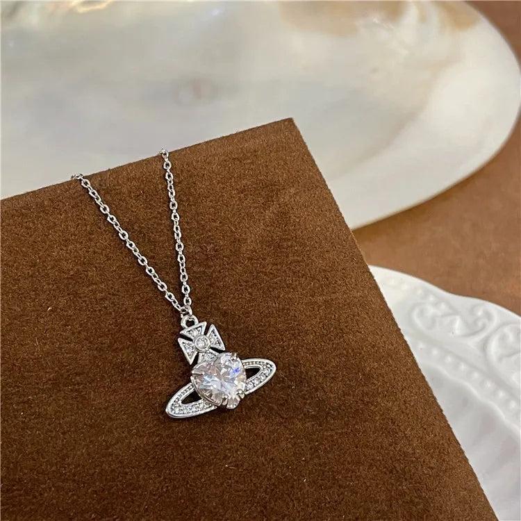 Heart Crystal Saturn Necklace for Women