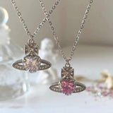 Heart Crystal Saturn Necklace for Women